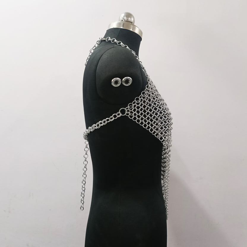 Women's Aluminum Chainmail Top Lightweight Butted Ring Bra Halloween Costume