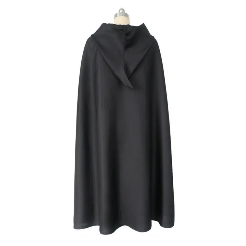 Medieval Knight Templar Cotton Hooded Cloak and Tunic Set Black Crusader Costume for Cosplay and Halloween