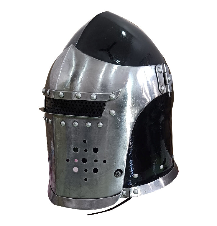 Medieval Black Barbuta Helmet Adjustable Visor Knight Warrior Headgear for Historical