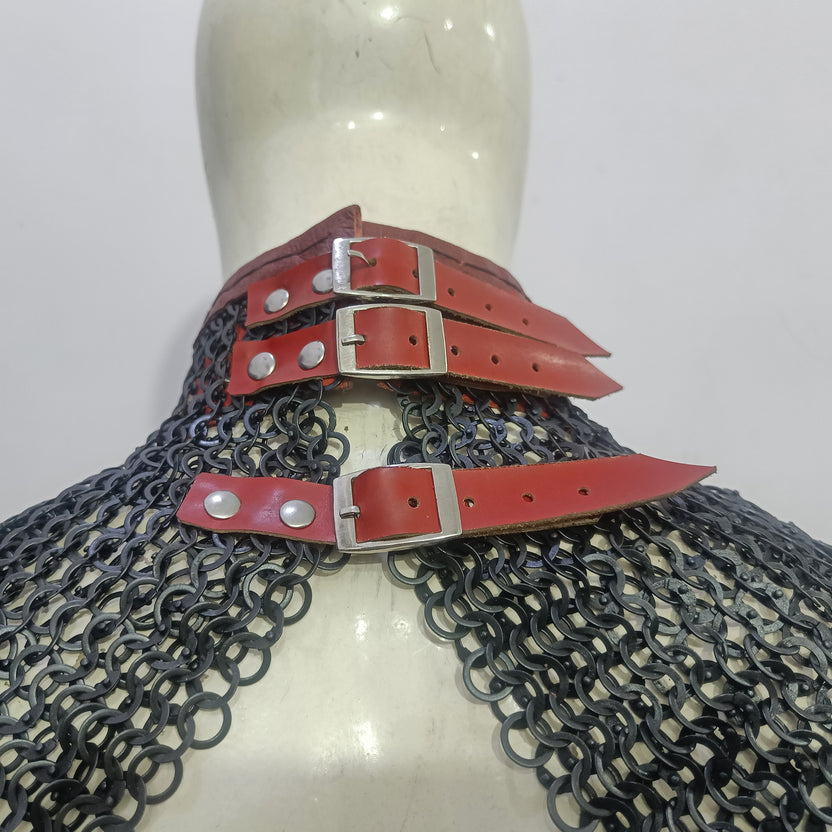 Medieval Mild Steel Chainmail Collar with Brass Ring Border Zig-Zag Neck Protection Armor for LARP Reenactment Cosplay