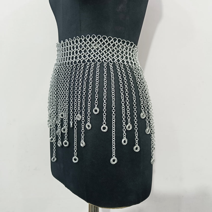 Medieval Chainmail Fringed Skirt Aluminum Armor Belt Women Cosplay LARP Halloween Outfit