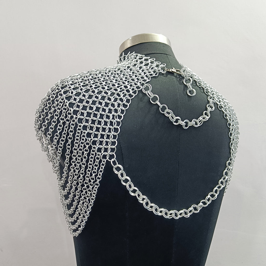 Medieval Aluminum Chainmail Collar Necklace Women’s Shoulder Armor LARP Costume