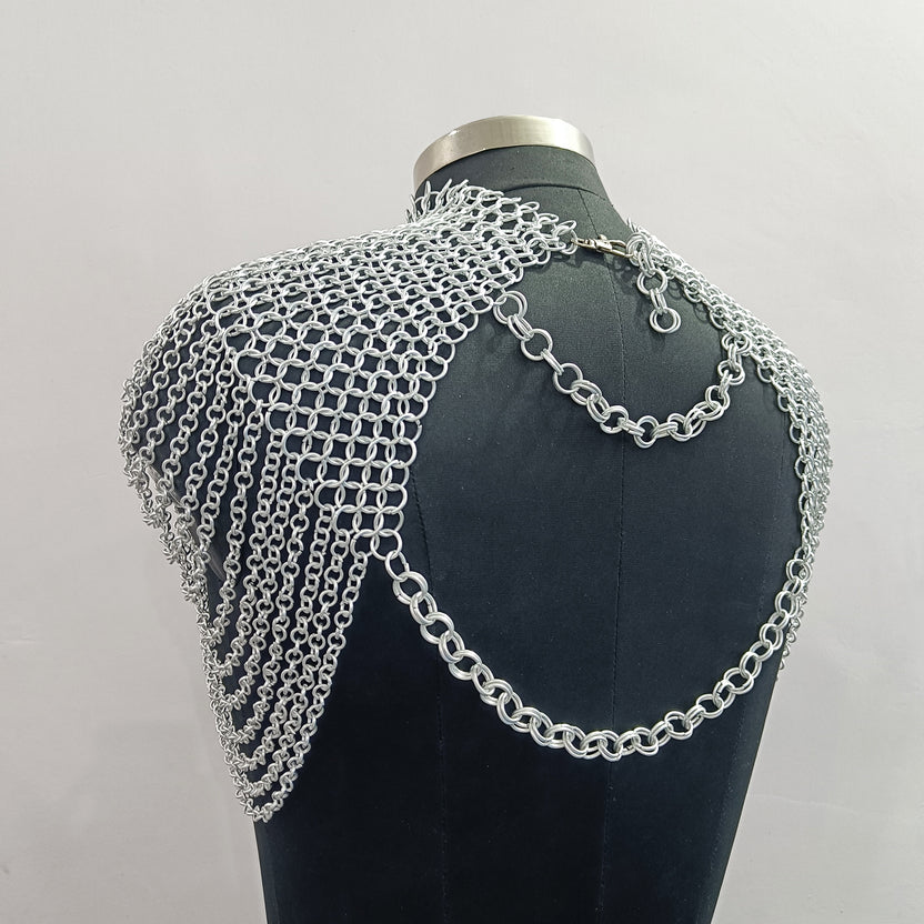 Medieval Aluminum Chainmail Collar Necklace Women’s Shoulder Armor LARP Costume