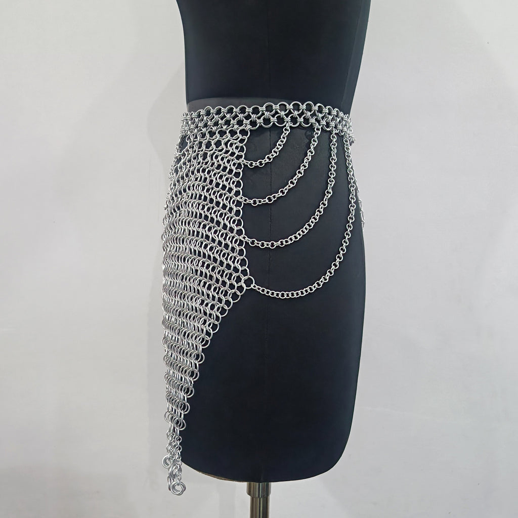 Aluminum Chainmail Skir Butted Ring Mini Skirt Cosplay Costume for Women Party Outfit