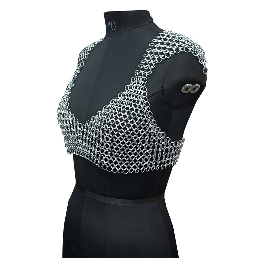 Aluminum Chainmail Halter Top for Women Medieval Fantasy Festival and Cosplay Party Costume