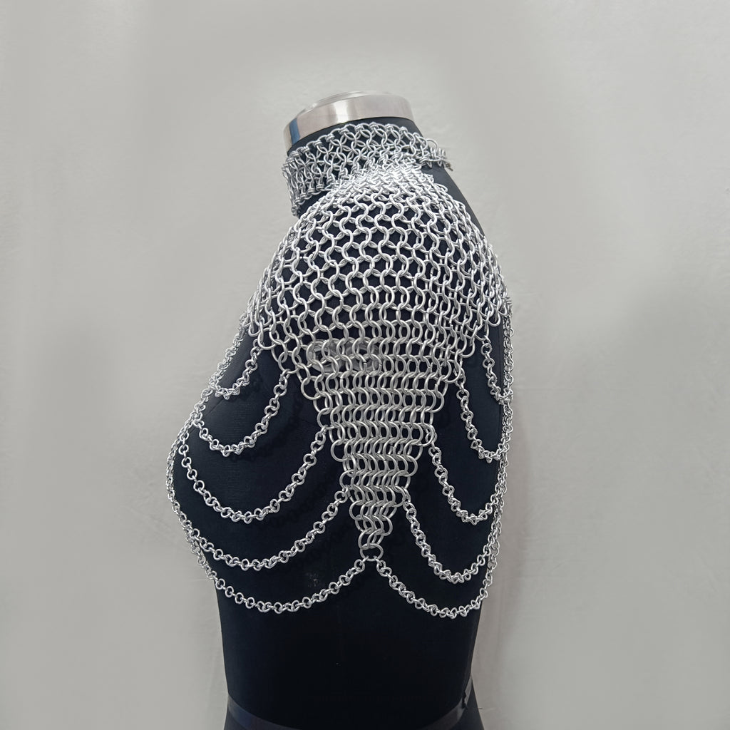 Aluminum Chainmail Collar Handmade Butted Ring Shoulder Jewlery for Ren Faire
