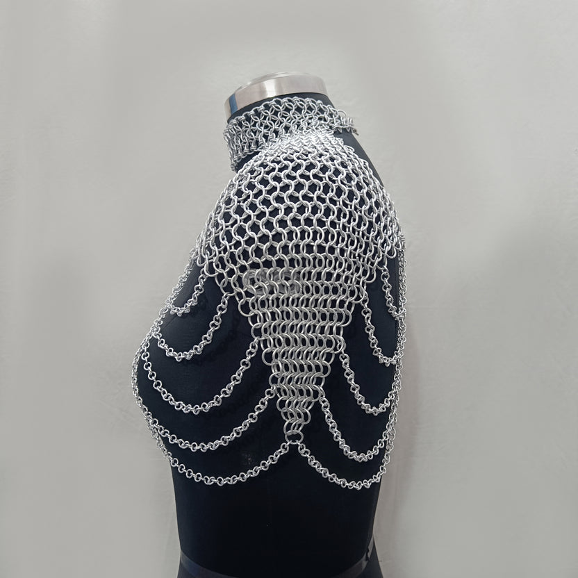 Aluminum Chainmail Collar Handmade Butted Ring Shoulder Jewlery for Ren Faire