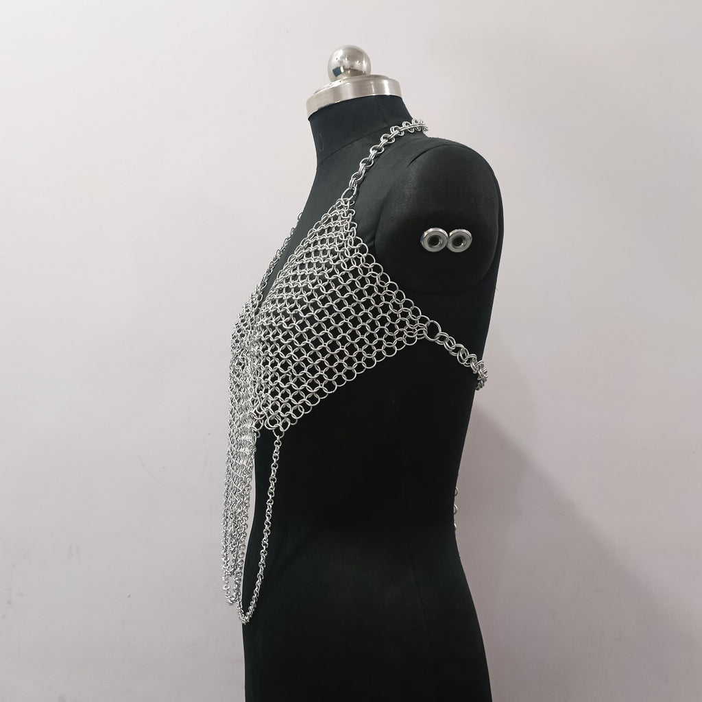 Women's Aluminum Chainmail Top Lightweight Butted Ring Bra Halloween Costume