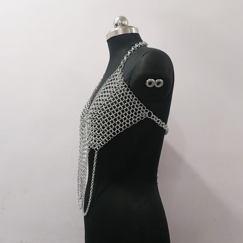 Women's Aluminum Chainmail Top Lightweight Butted Ring Bra Halloween Costume