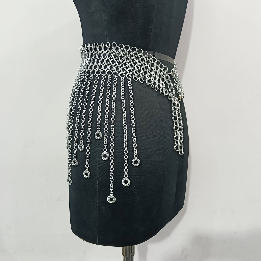 Medieval Chainmail Fringed Skirt Aluminum Armor Belt Women Cosplay LARP Halloween Outfit