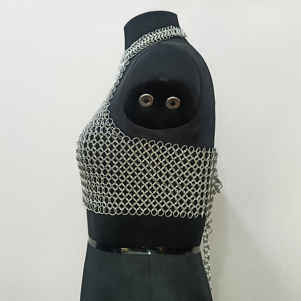 Aluminum Chainmail Halter Top for Women Party Outfit Medieval Gothic Festival Costume