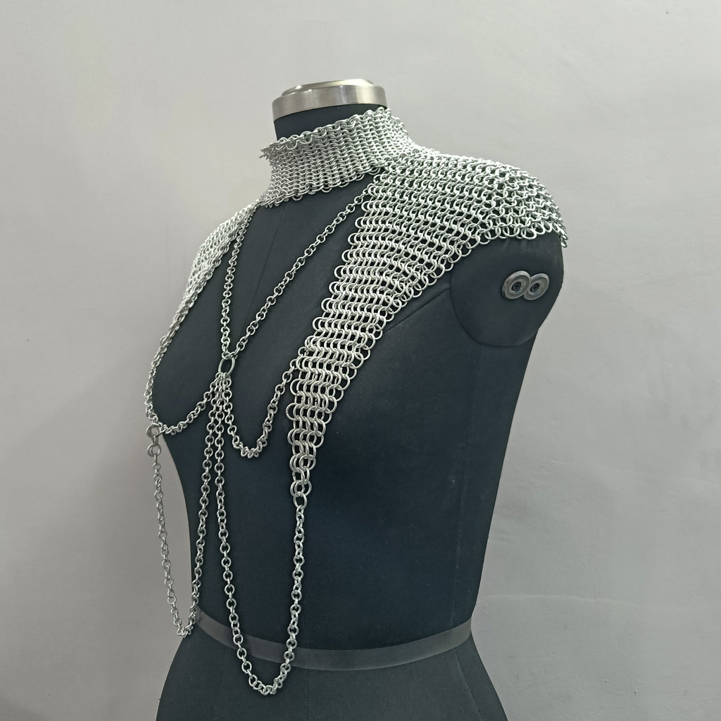 Medieval Aluminum Chainmail Collar for Women Lightweight Butted Ring Halter Neck Armor