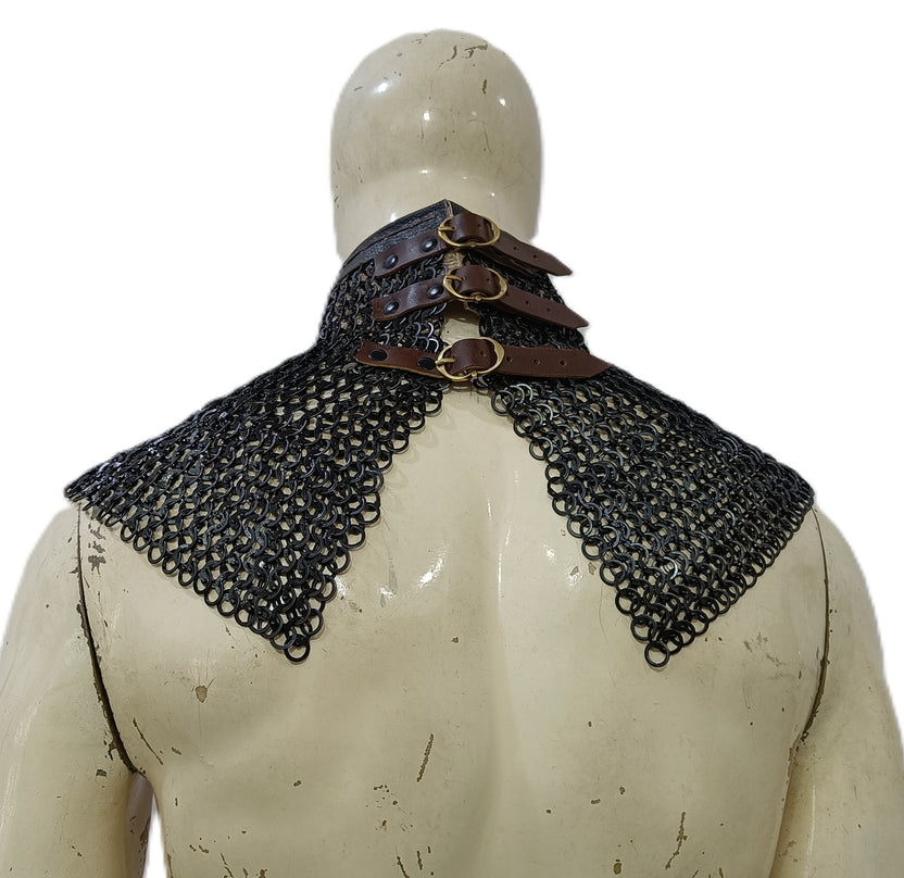Mild Steel Chainmail Round Collar Flat Riveted Rings Neck Protection Armor for Cosplay and Reenactment