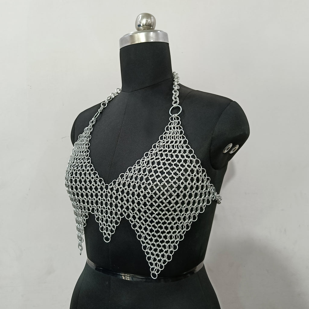 Aluminum Chainmail Top Handmade Lightweight Butted Ring Bra Women's Cosplay Party Outfit