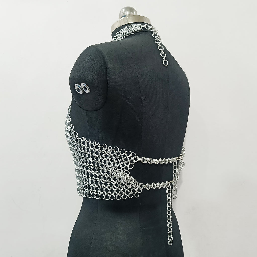 Medieval Aluminum Chainmail Top for Women Fantasy Festival Rave Outfit Gothic Halloween Costume Handmade Armor
