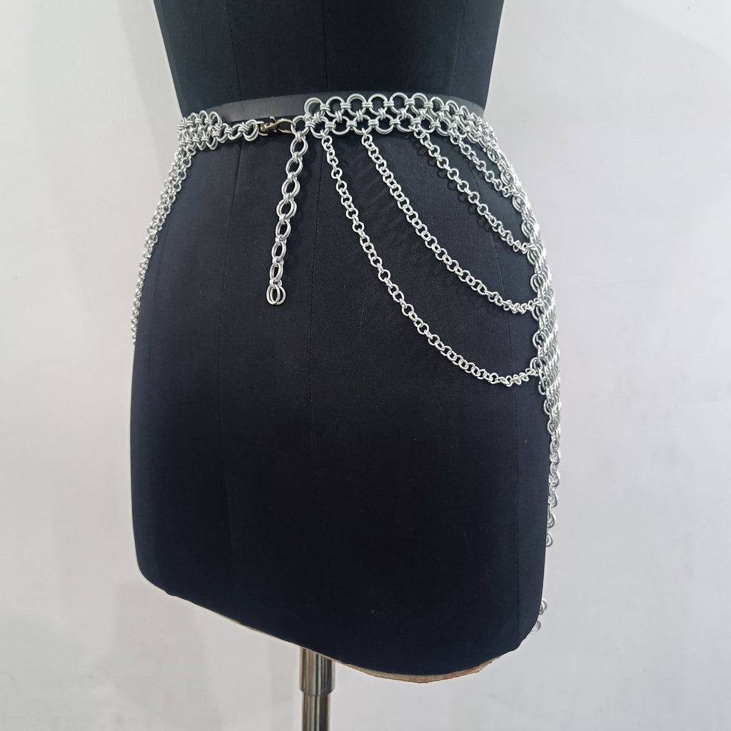 Aluminum Chainmail Skir Butted Ring Mini Skirt Cosplay Costume for Women Party Outfit