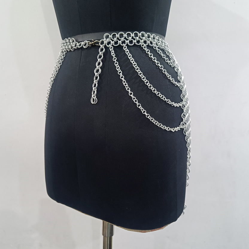 Aluminum Chainmail Skir Butted Ring Mini Skirt Cosplay Costume for Women Party Outfit