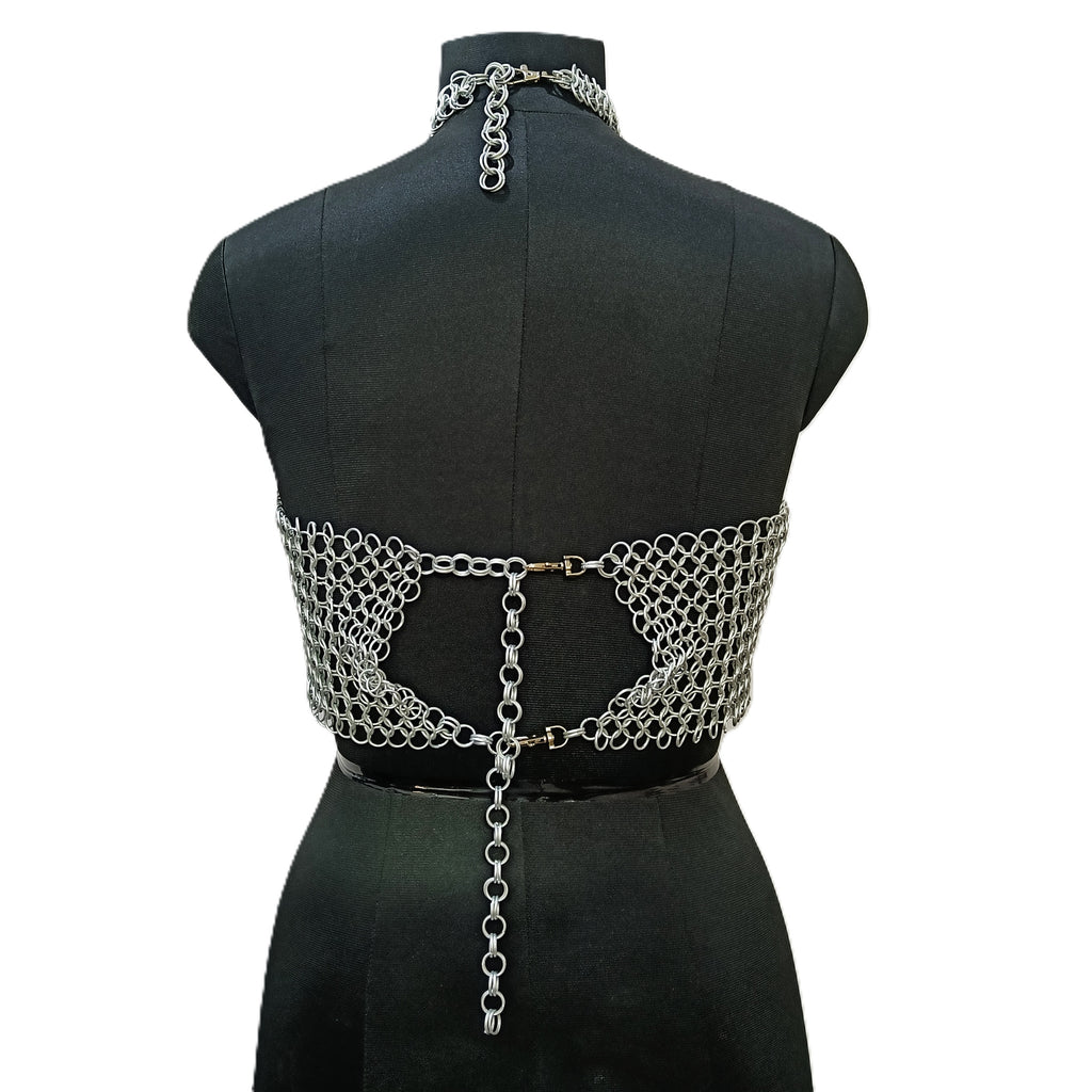 Medieval Aluminum Chainmail Top Halter Neck 10mm Ring Women Fantasy Costume Outfit Festival Wear