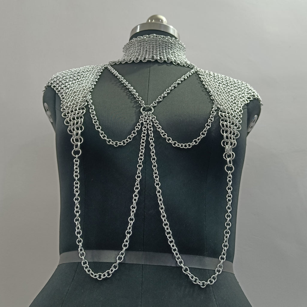 Medieval Aluminum Chainmail Collar for Women Lightweight Butted Ring Halter Neck Armor