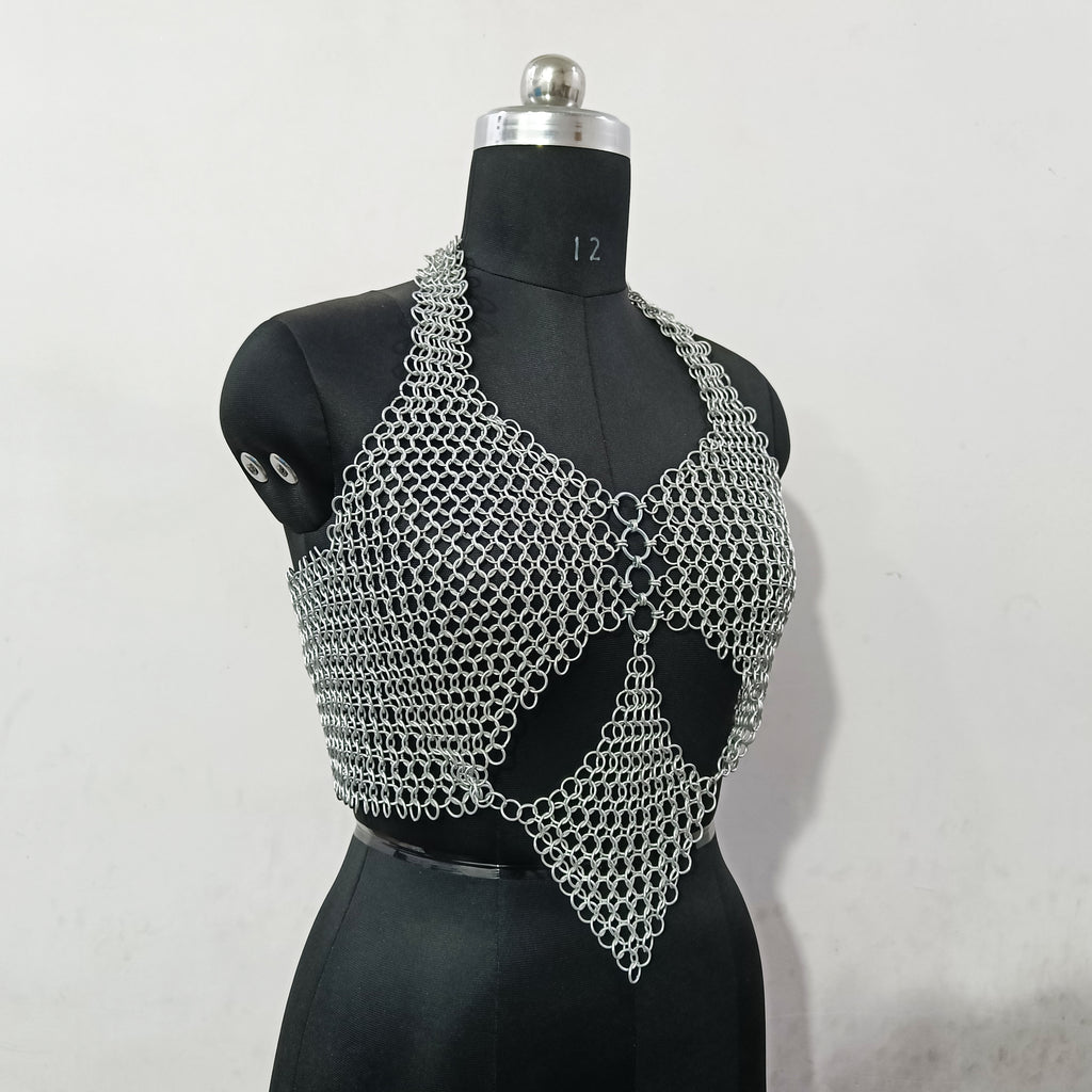 Handmade Chainmail Bra Top for Women Aluminum Medieval Armor Gothic Festival Outfit and Halloween Gift