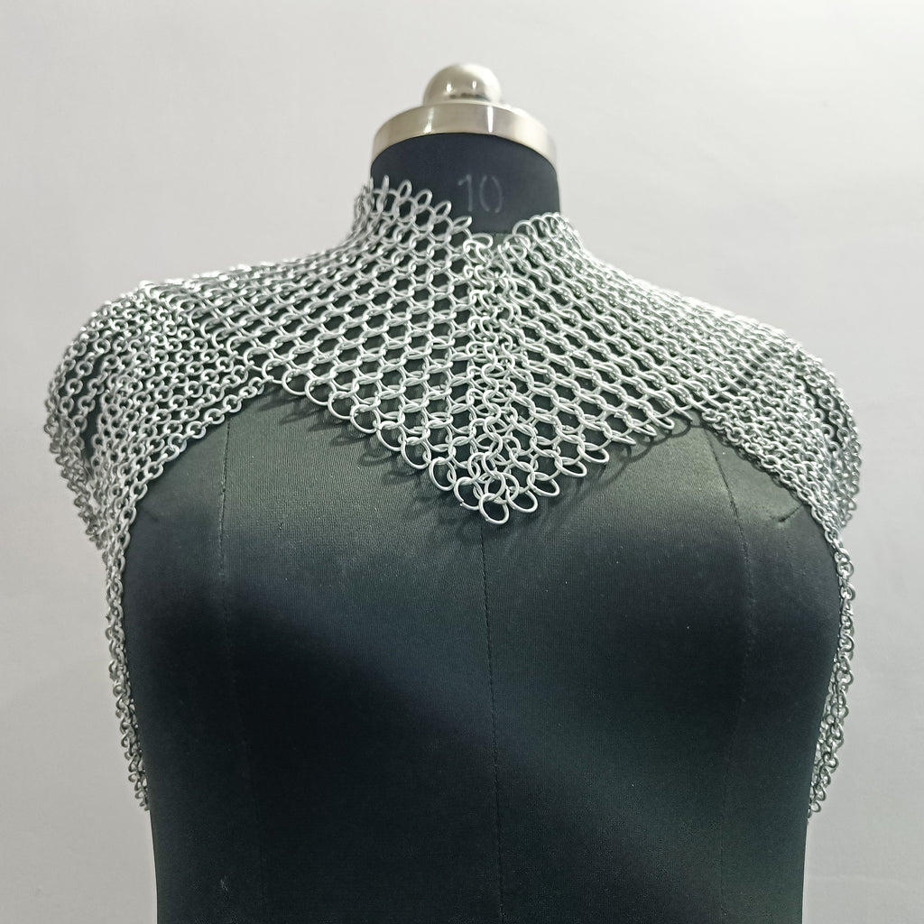 Aluminum Chainmail Collar Lightweight Butted Ring Shoulder Armor LARP Cosplay Renaissance Faire Costume
