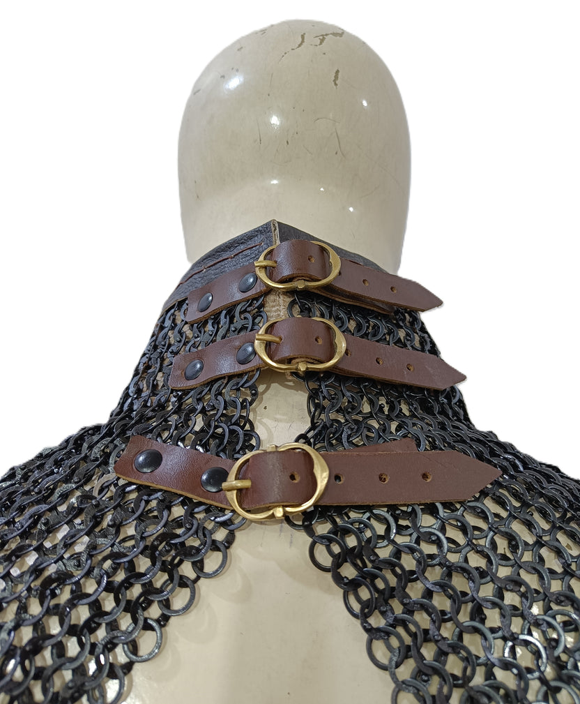 Mild Steel Chainmail Round Collar Flat Riveted Rings Neck Protection Armor for Cosplay and Reenactment