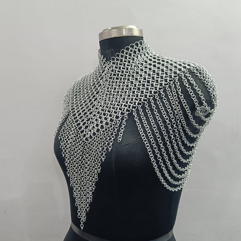 Medieval Aluminum Chainmail Collar Necklace Women’s Shoulder Armor LARP Costume
