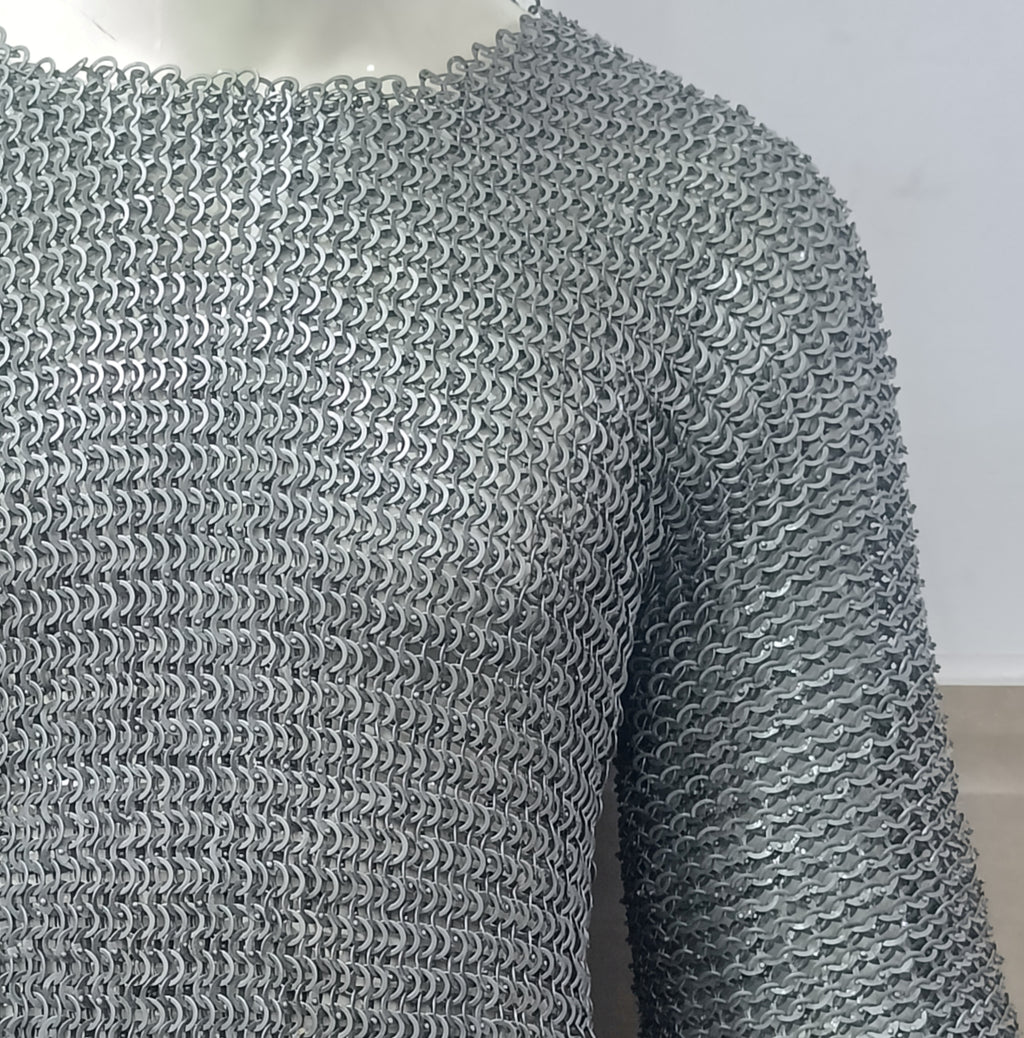 Medieval Mild Steel Chainmail Shirt Flat Riveted with Washer Ring Half Sleeve Hauberk Armor Oiled Finish for LARP Reenactment and Cosplay