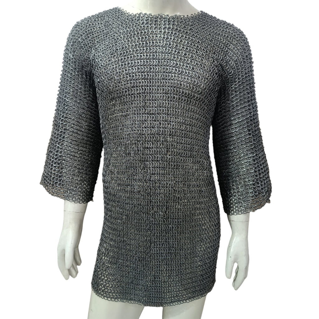 Medieval Mild Steel Chainmail Shirt Flat Riveted with Washer Ring Half Sleeve Hauberk Armor Oiled Finish for LARP Reenactment and Cosplay
