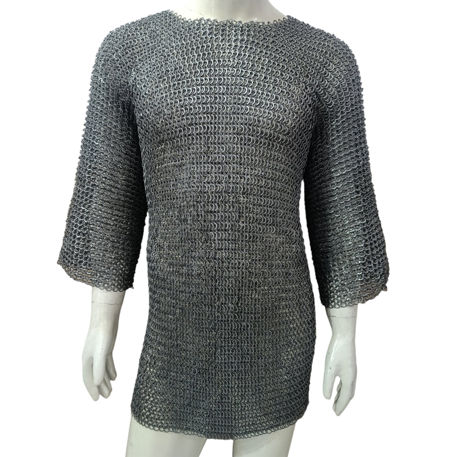 Medieval Mild Steel Chainmail Shirt Flat Riveted with Washer Ring Half Sleeve Hauberk Armor Oiled Finish for LARP Reenactment and Cosplay