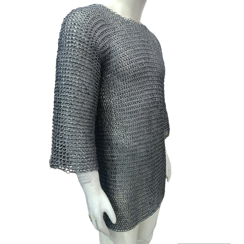 Medieval Mild Steel Chainmail Shirt Flat Riveted with Washer Ring Half Sleeve Hauberk Armor Oiled Finish for LARP Reenactment and Cosplay