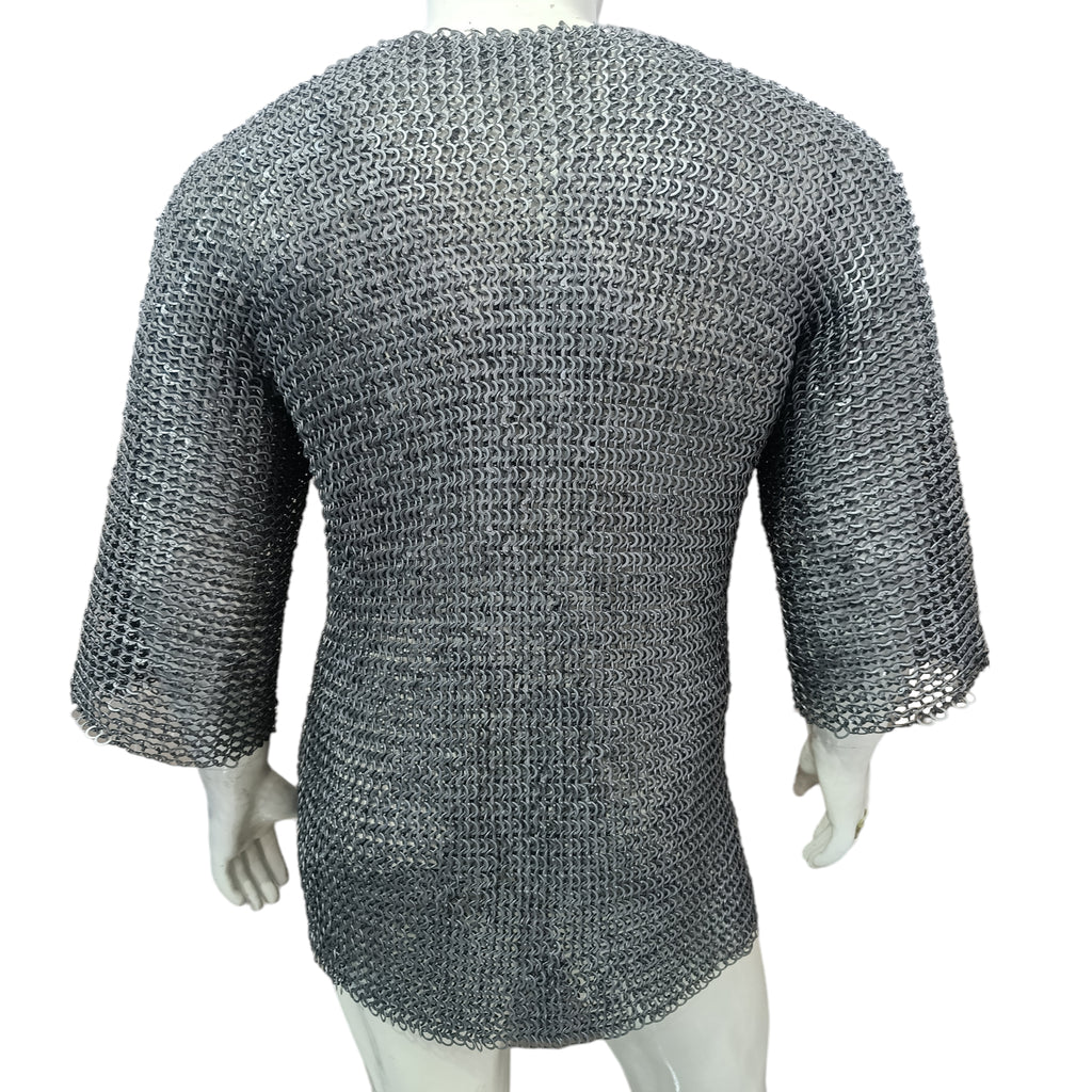 Medieval Mild Steel Chainmail Shirt Flat Riveted with Washer Ring Half Sleeve Hauberk Armor Oiled Finish for LARP Reenactment and Cosplay