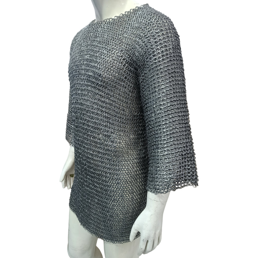 Medieval Mild Steel Chainmail Shirt Flat Riveted with Washer Ring Half Sleeve Hauberk Armor Oiled Finish for LARP Reenactment and Cosplay