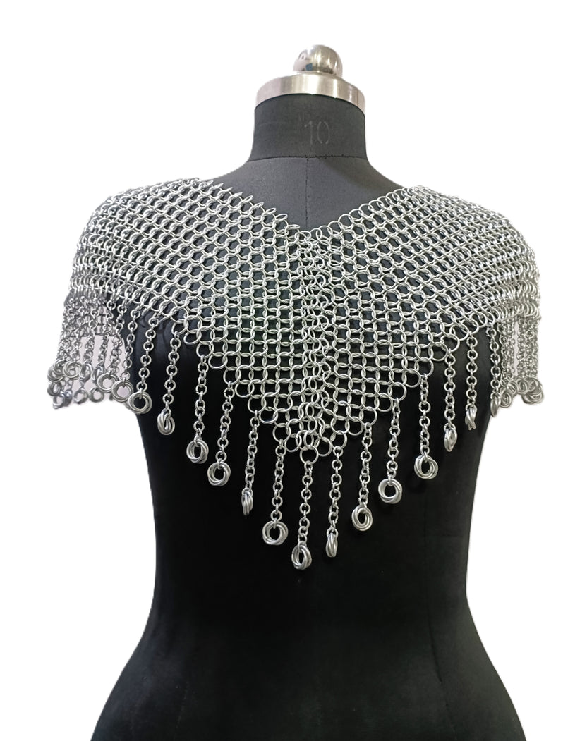 Medieval Aluminum Chainmail Collar Shoulder Armor Butted Ring LARP Cosplay Costume