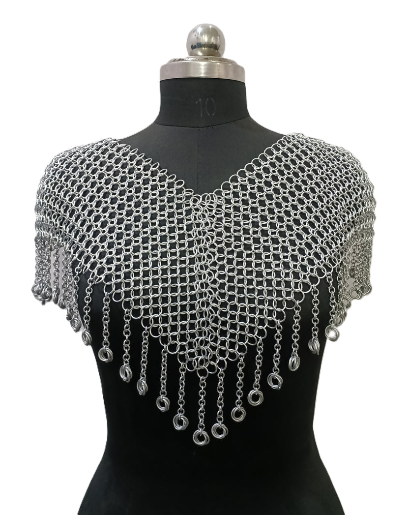 Medieval Aluminum Chainmail Collar Shoulder Armor Butted Ring LARP Cosplay Costume